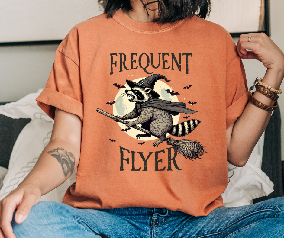 Comfort Colors Tee | Frequent Flyer Raccoon Witch [394]