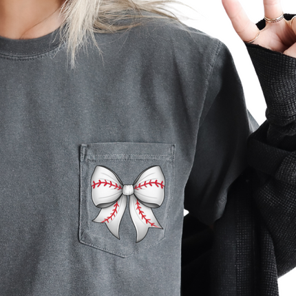 Comfort Colors Pocket Tee | Baseball Bow Coquette [559]
