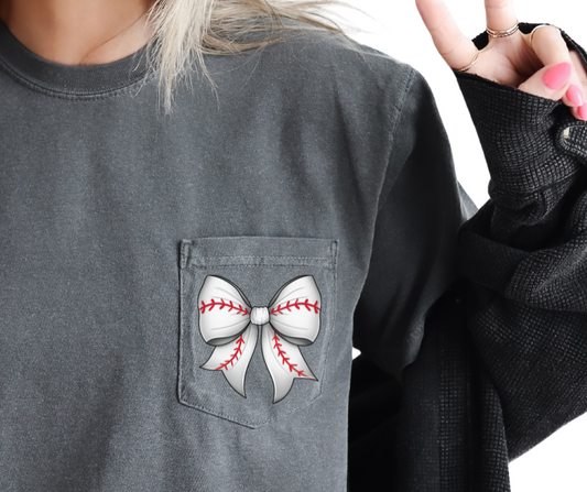 Comfort Colors Pocket Tee | Baseball Bow Coquette [559]