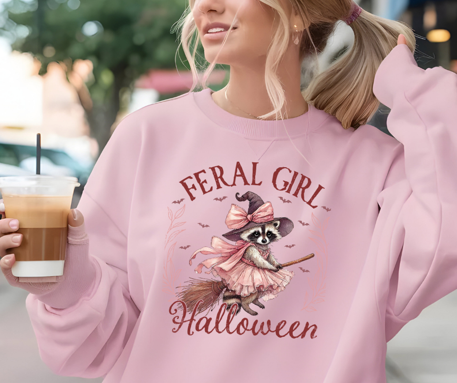 Gildan Crewneck | Feral Girl Halloween Raccoon [433]