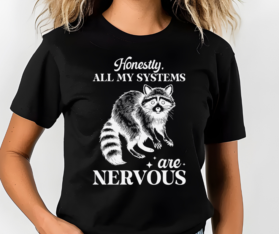 Comfort Colors Tee | All My Systems are Nervous Funny Raccoon [383]