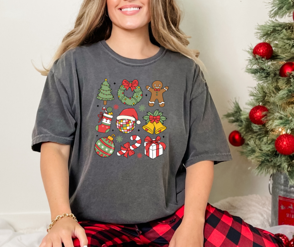 Comfort Colors Tee | Christmas Disco Ball Doodles [571]