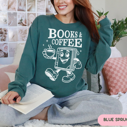 Comfort Colors Long Sleeve Tee | Books and Coffee