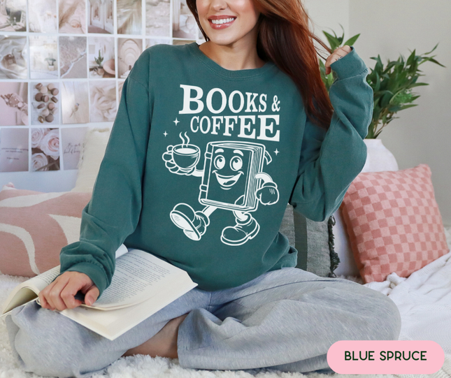 Comfort Colors Long Sleeve Tee | Books and Coffee