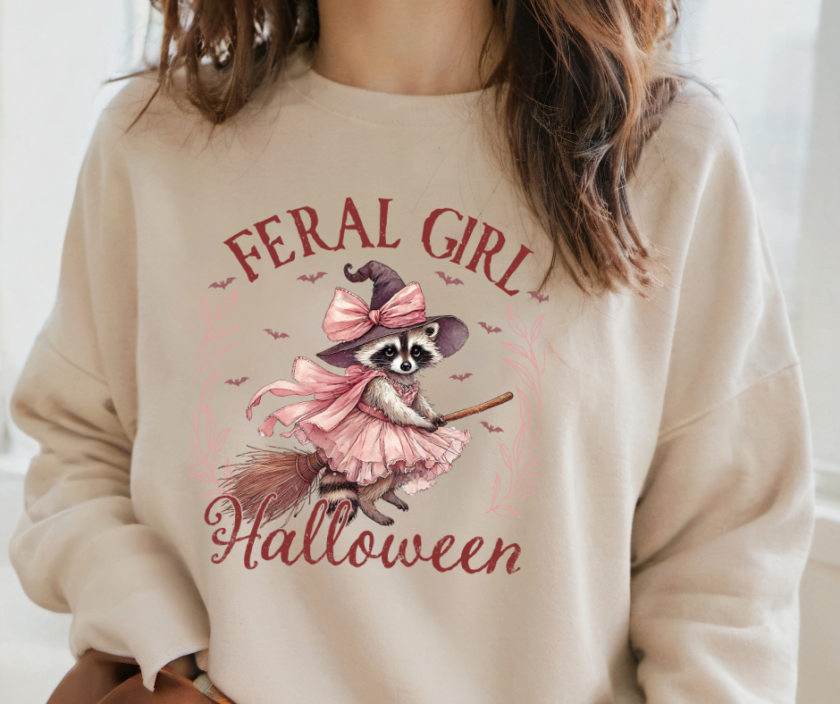 Gildan Crewneck | Feral Girl Halloween Raccoon [433]