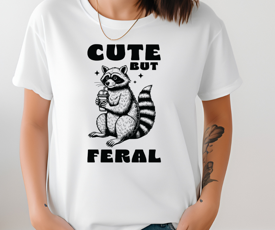 Comfort Colors Tee | Cute But Feral Funny Raccoon [382]