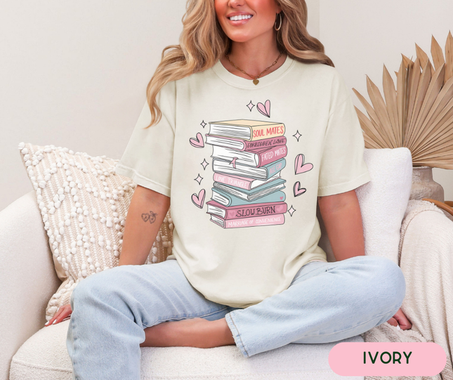 Comfort Colors Tee | Romance Book Stack [B027]
