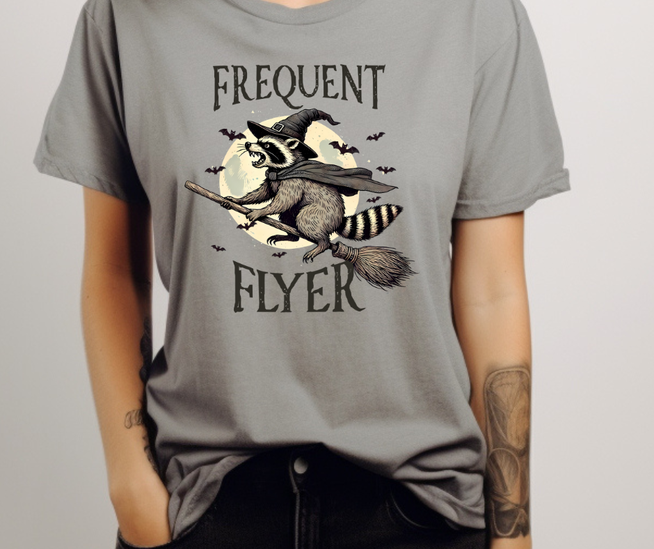 Comfort Colors Tee | Frequent Flyer Raccoon Witch [394]