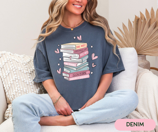Comfort Colors Tee | Romance Book Stack [B027]