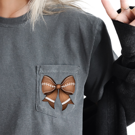 Comfort Colors Pocket Tee | Football Bow Coquette [561]