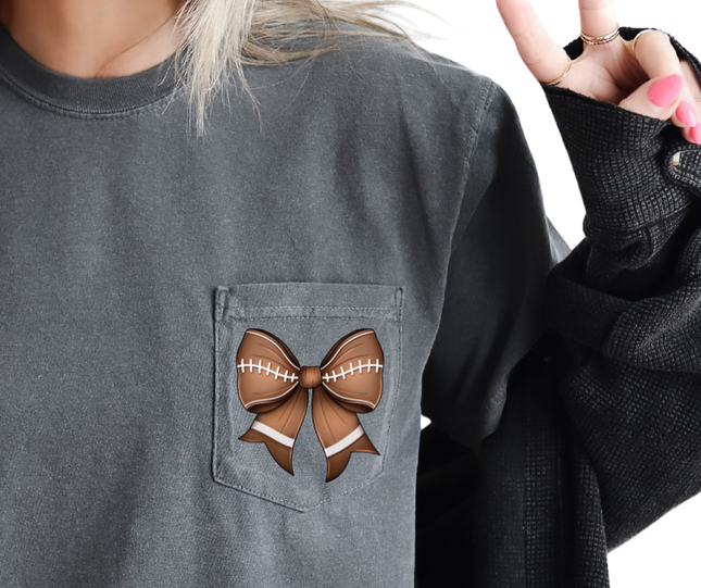 Comfort Colors Pocket Tee | Football Bow Coquette [561]