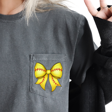 Comfort Colors Pocket Tee | Softball Bow Coquette [563]