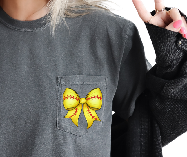 Comfort Colors Pocket Tee | Softball Bow Coquette [563]